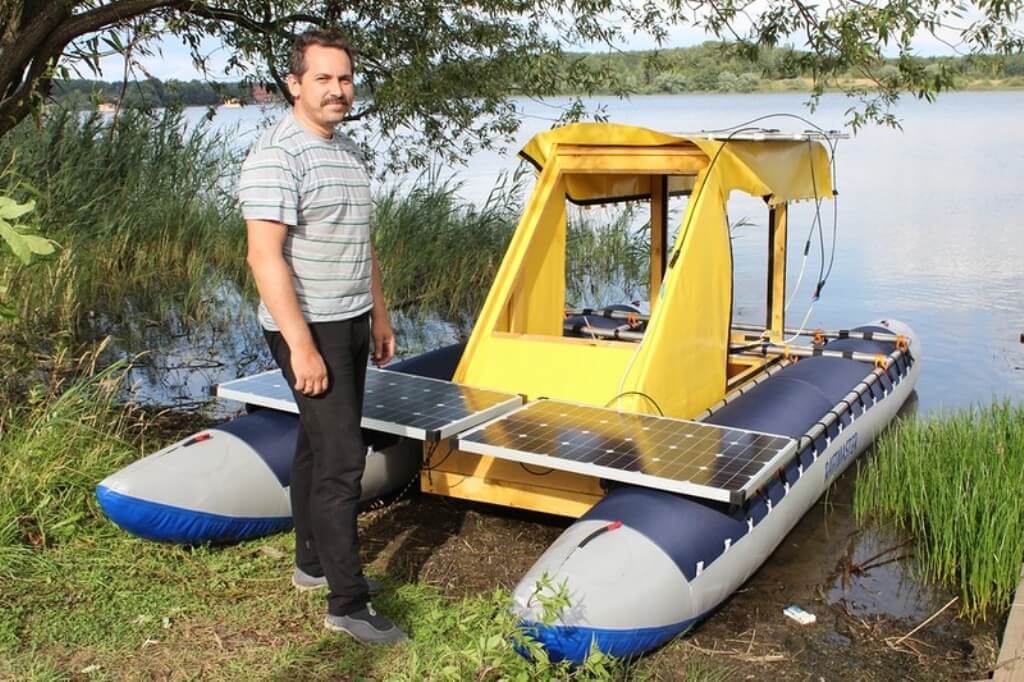 Catamaran with solar panels