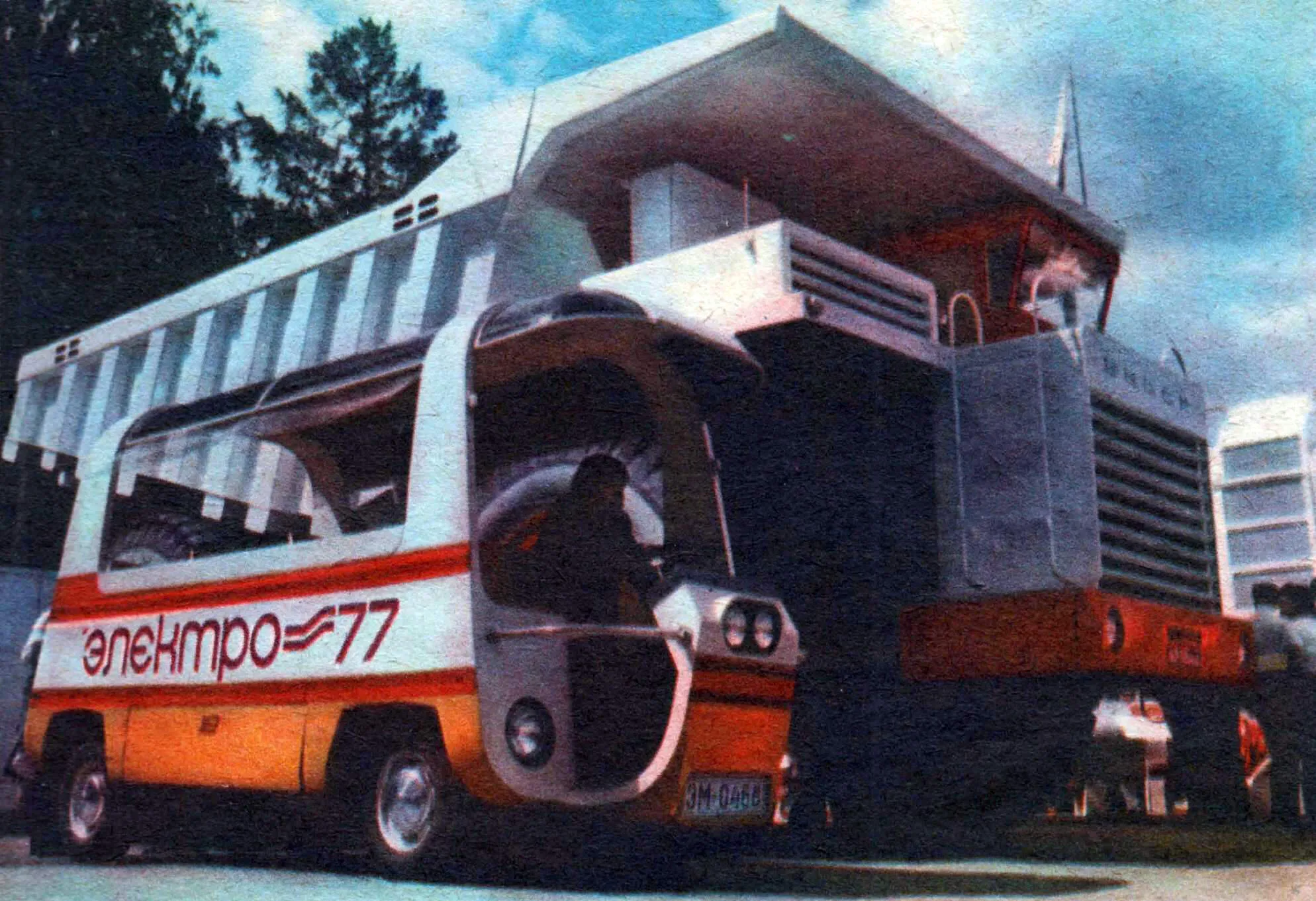 Soviet experimental electric vehicle of VNIIslektrotransport and BelAZ dump truck with diesel generator and electric transmission