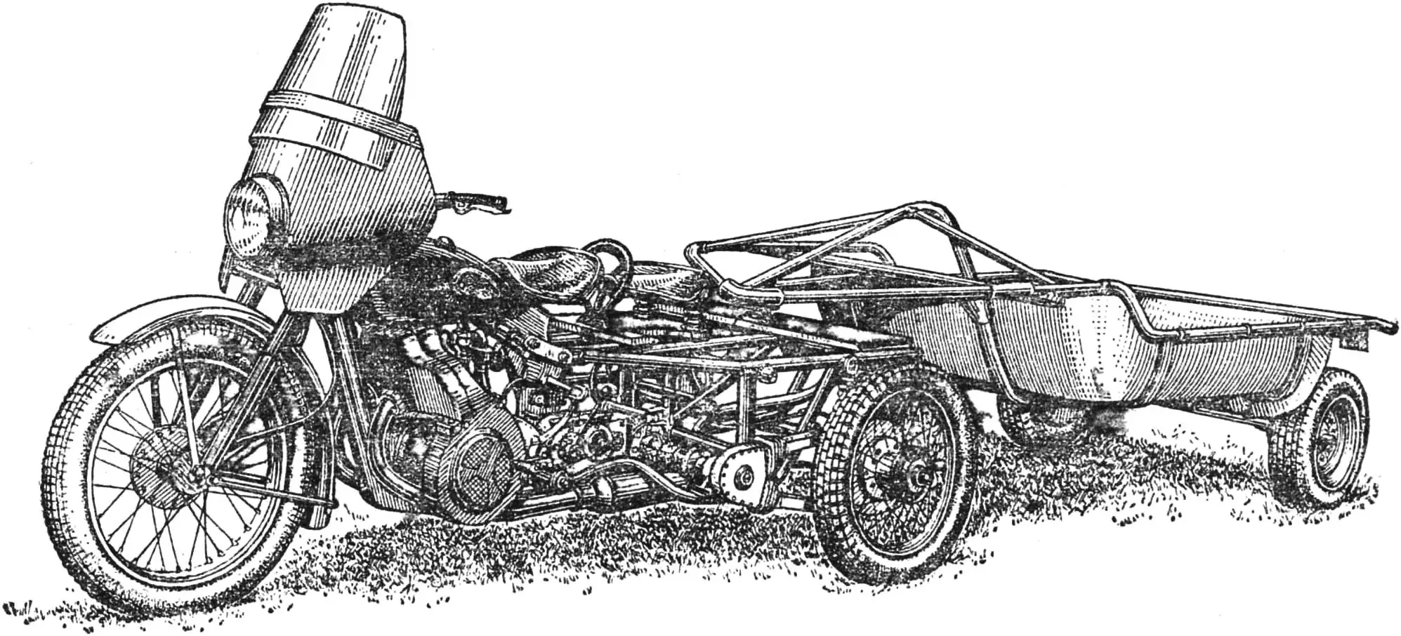 DIY Izh mini tractor from motorcycle for homestead work