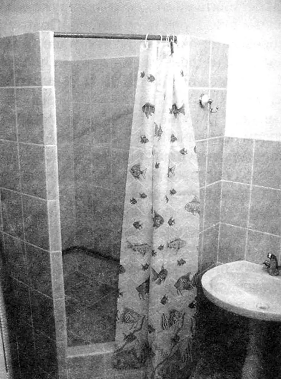 DIY brick shower cabin in a warm boiler room