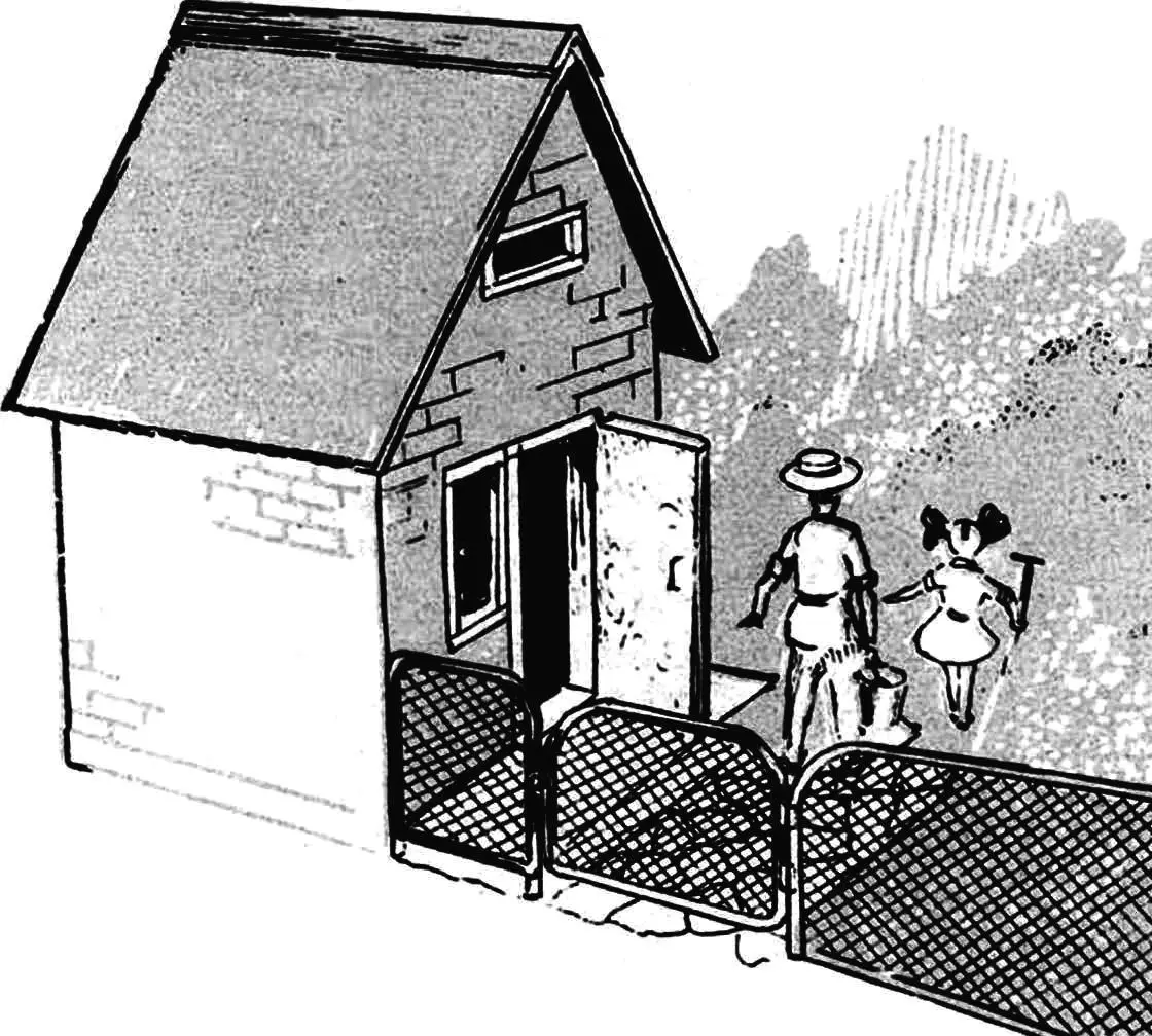 Small 3×3 m garden house with loft and radiator screen