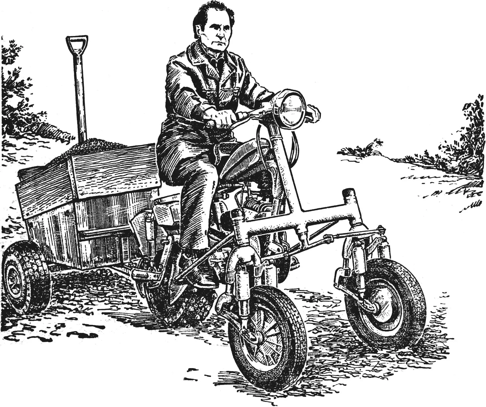 Ostapenko's three-wheel tractor-tug: all-terrain