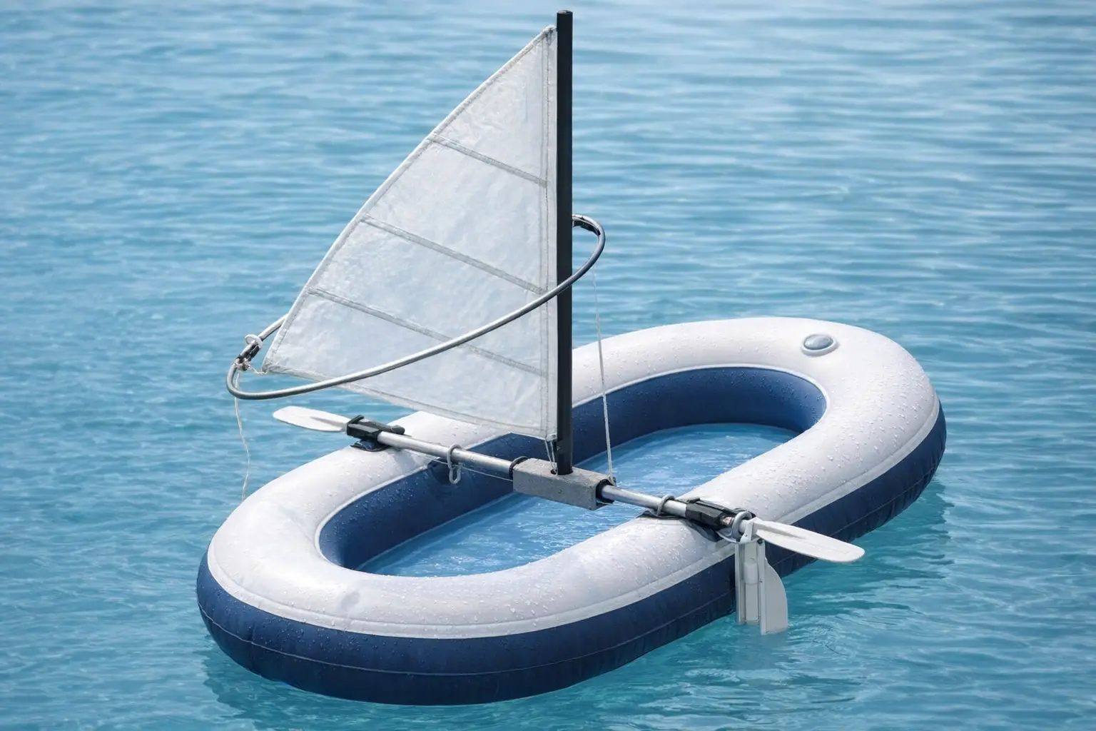 Inflatable boat Nyrk-4 with a windsurfer sail