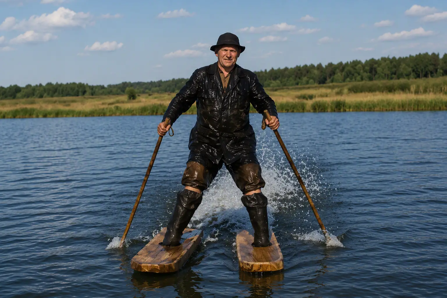 Foam water skis for hunting and fishing in wetlands