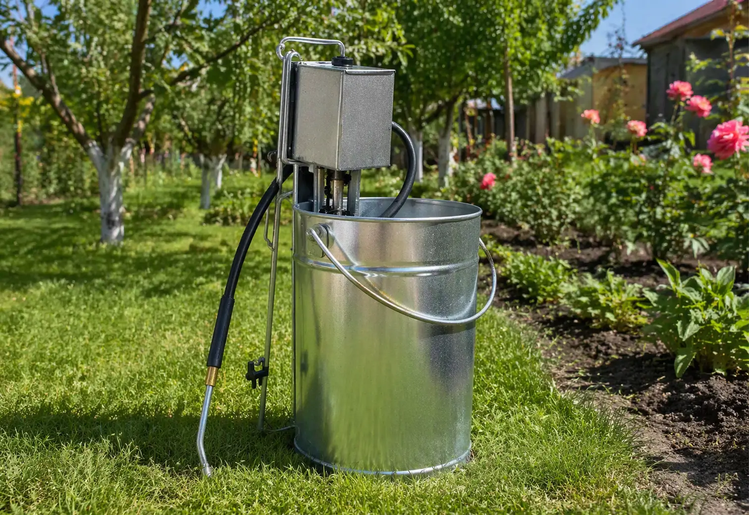 DIY electric garden sprayer from a sewing machine motor