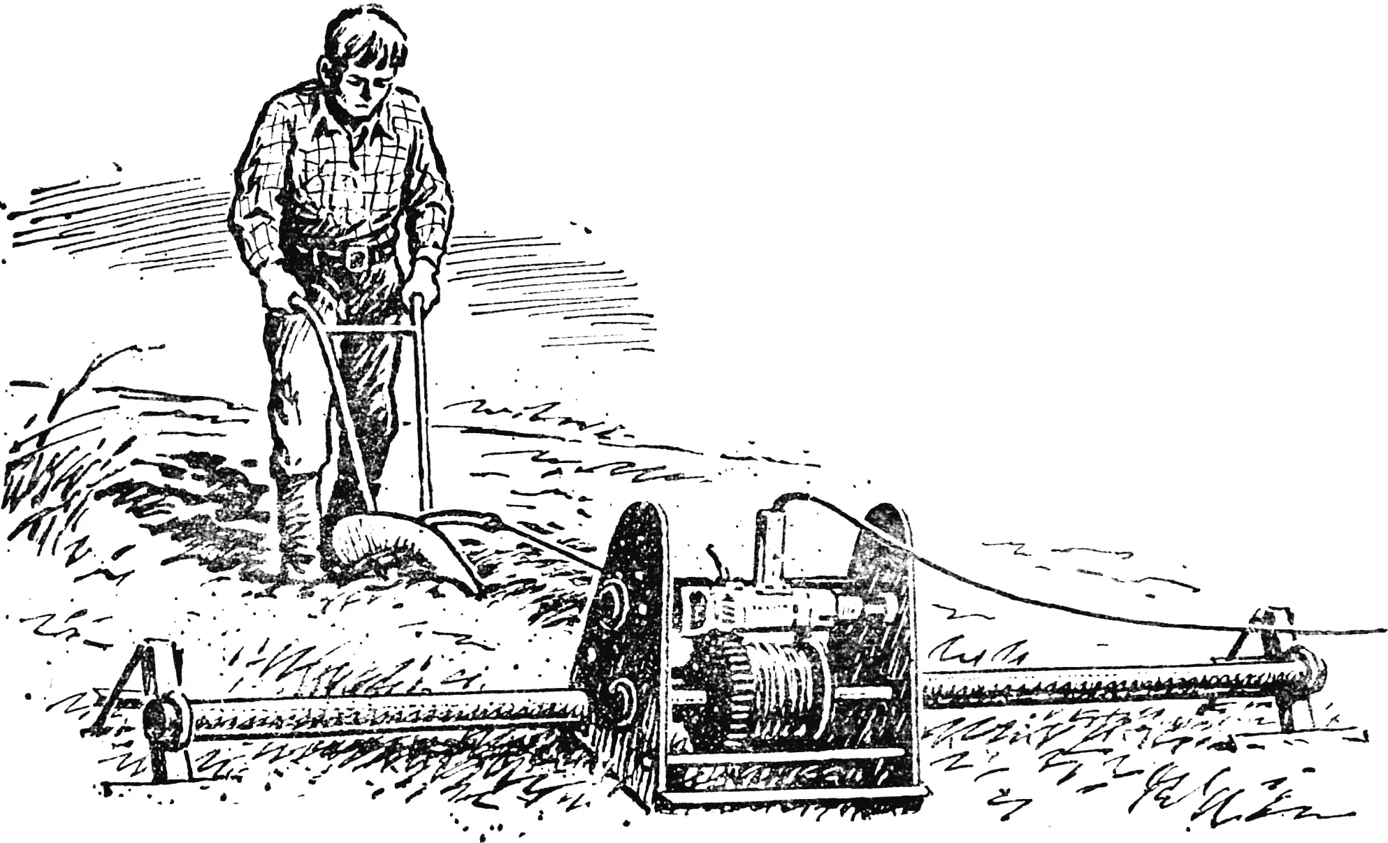 Morozov electric plow: winch driven by 600 W drill