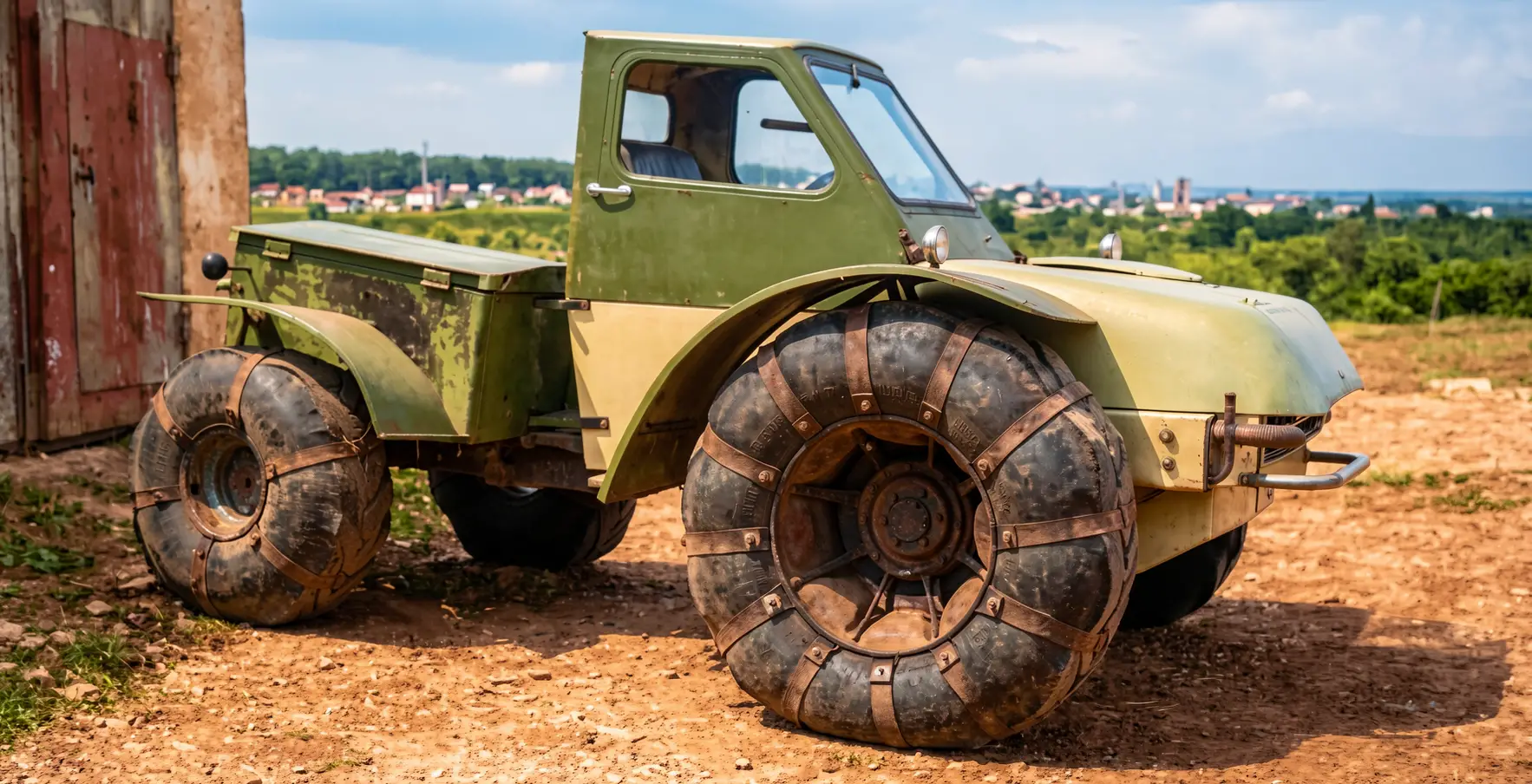 Single-seat pneumatic ATV for winter ice fishing