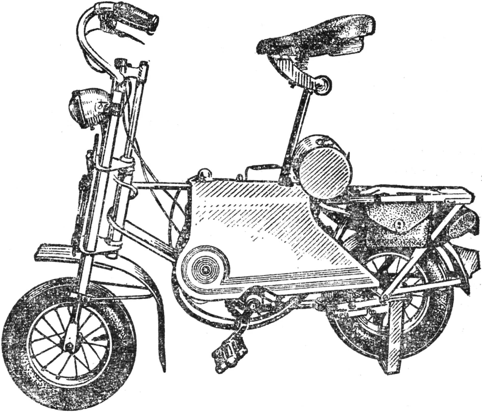 Mini-moped for elevator: Renak frame, D-6, scooter wheels