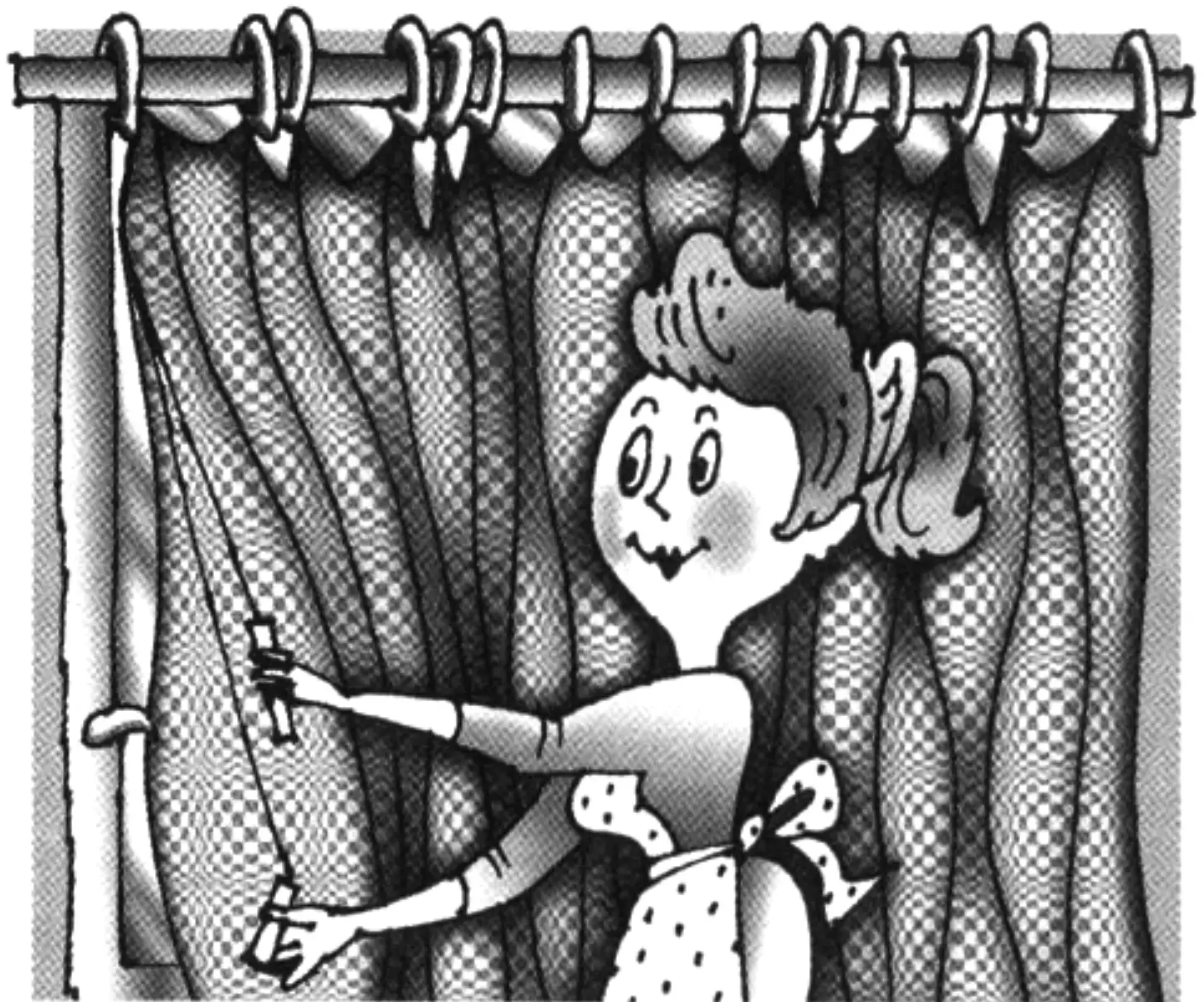 DIY cord opener for curtains on a wooden rod bar