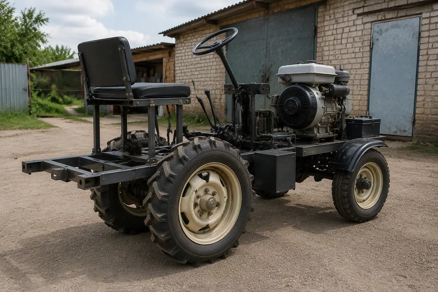 Malakhov mini-tractor: frame, UD-8 and planetary unit