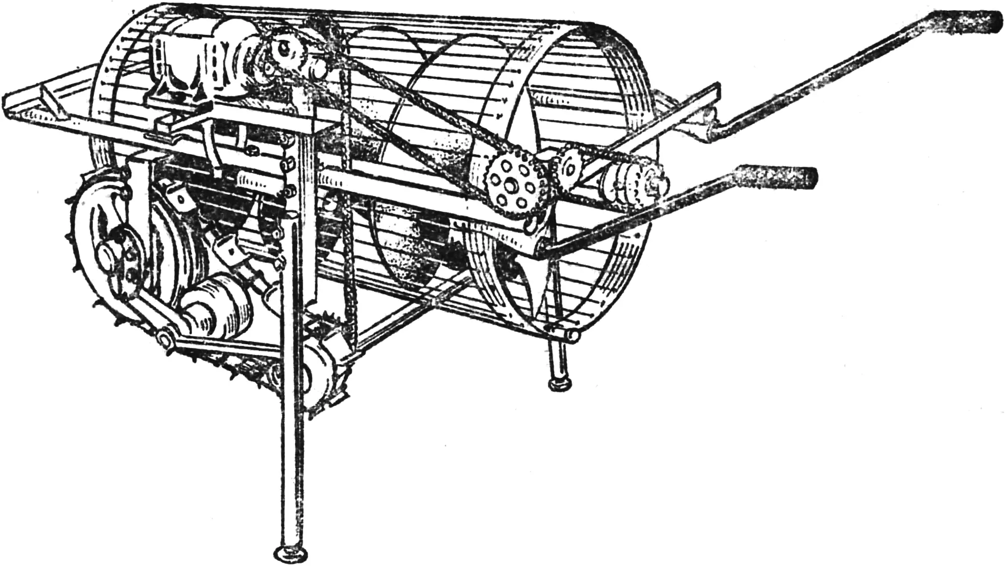 Screw-drum potato digger on a self-propelled chassis