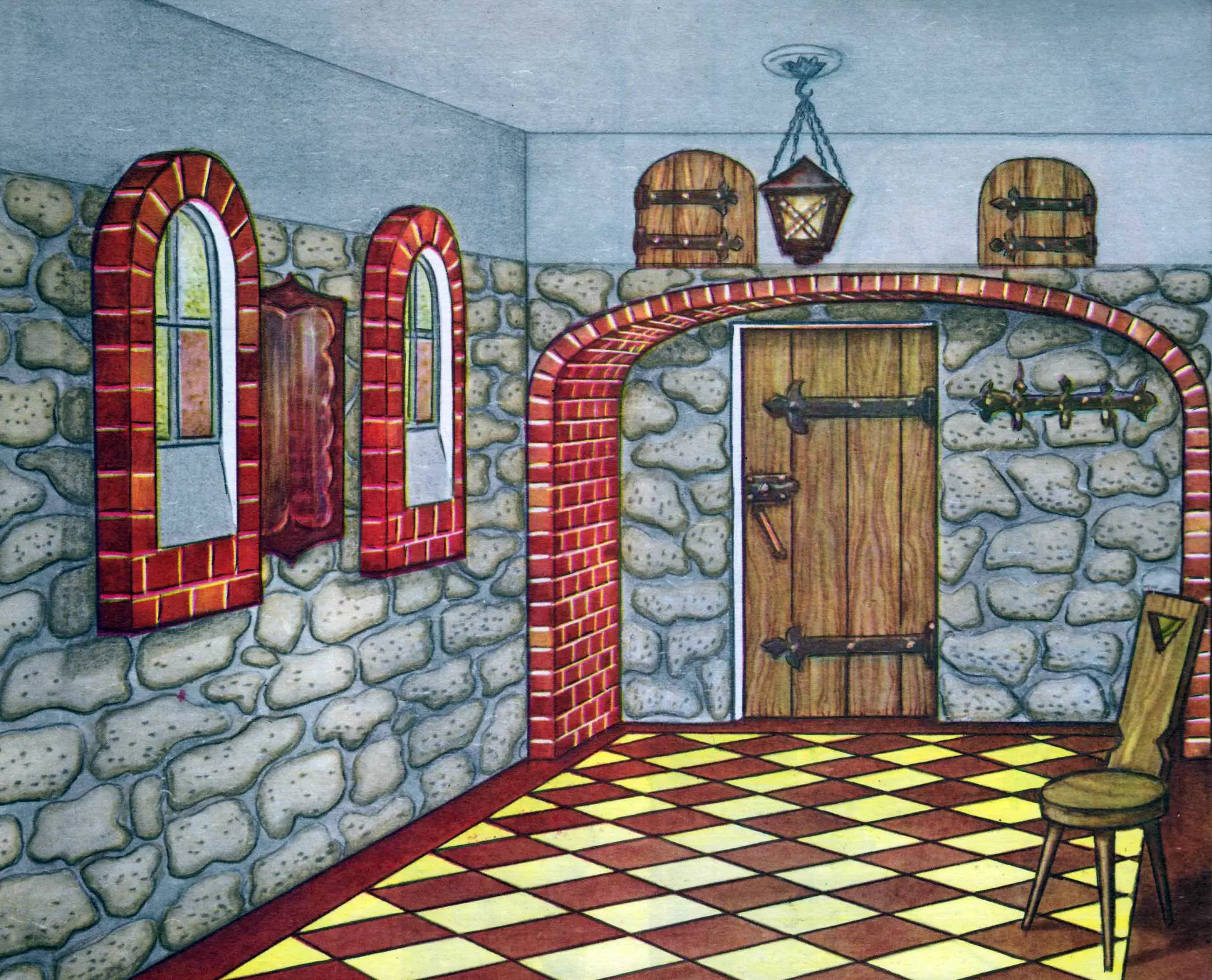 DIY castle-style hallway interior from plywood