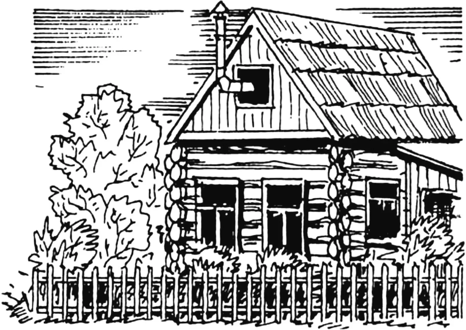 Small house from a bathhouse log frame: loft & ecowool