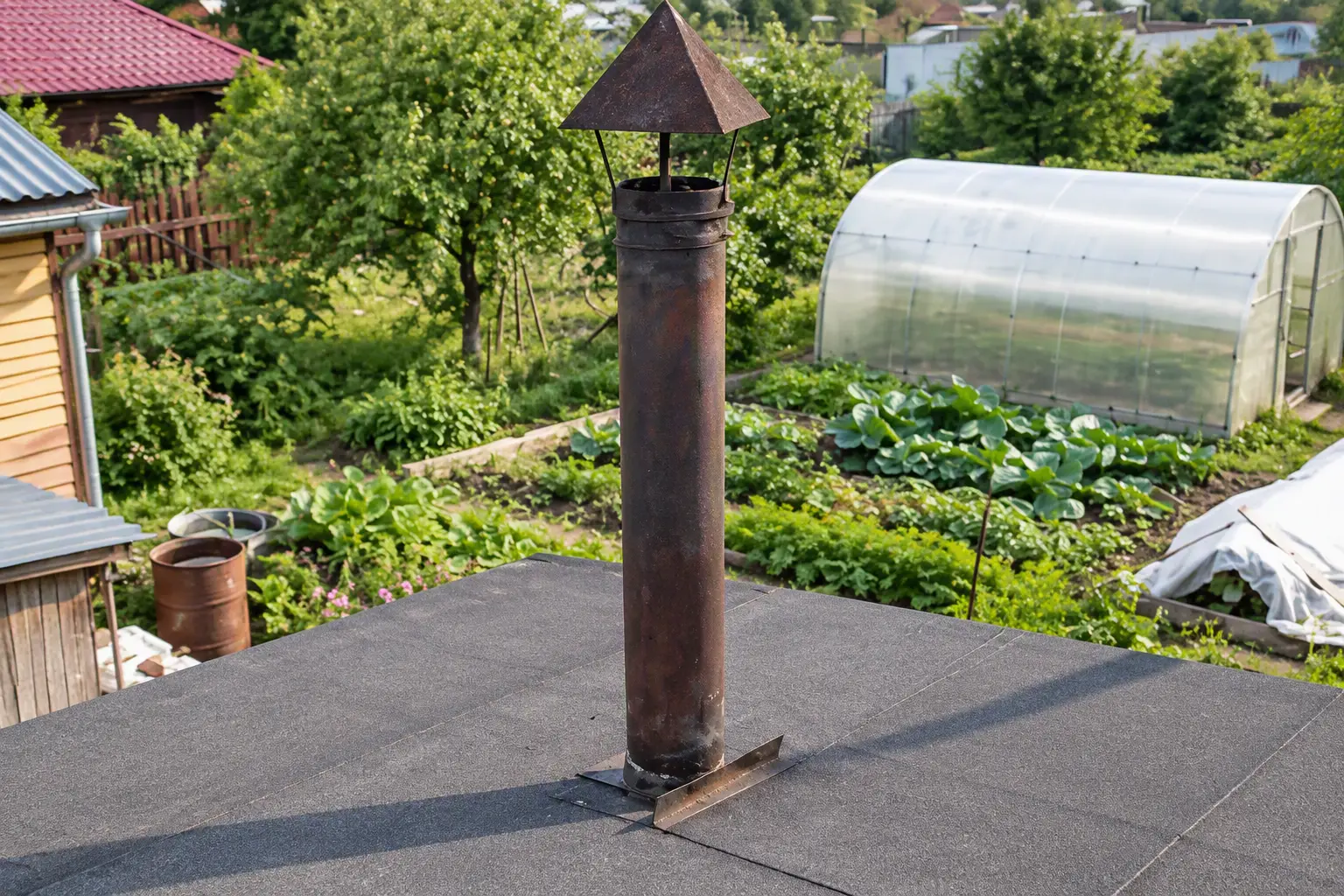 DIY chimney pipe skirt to stop roof rain leaks