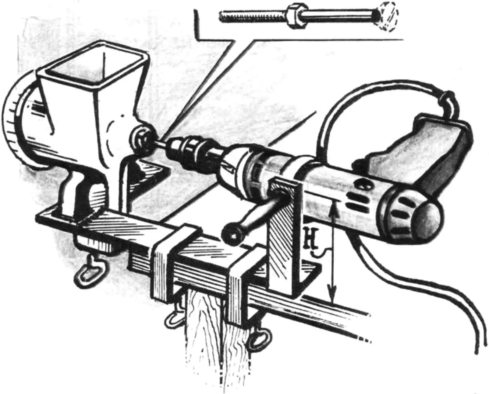 Meat grinder with a drill: chop greens in half an hour